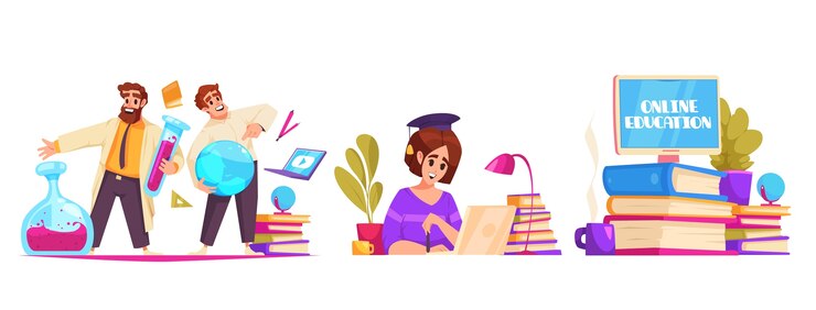 Vector ilustraciones de escenas educativas planas