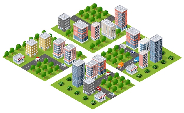 Ilustraciones de escenas de estilo de vida de la ciudad sobre temas urbanos con casas