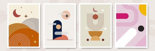 Ilustraciones de estética abstracta minimalista moderna Decoración de pared de estilo bohemio Colección de carteles artísticos contemporáneos con formas geométricas