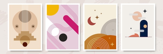 Ilustraciones de estética abstracta minimalista moderna Decoración de pared de estilo bohemio Colección de carteles artísticos contemporáneos con formas geométricas