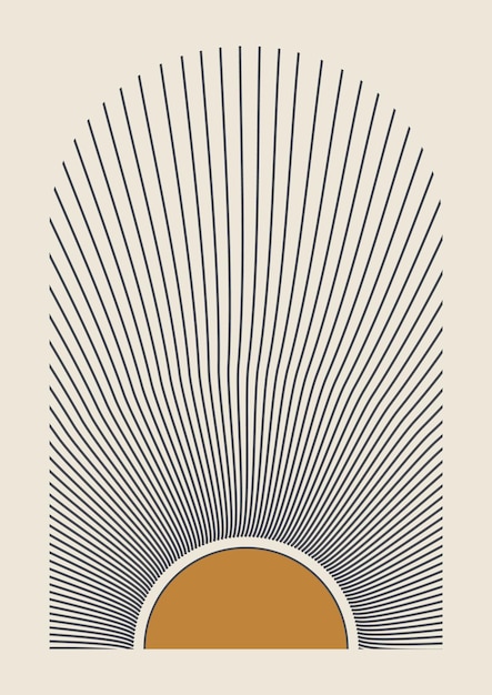 Ilustraciones estéticas con cartel de sol minimalista Arte moderno.