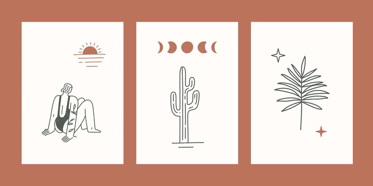 Vector ilustraciones estéticas de verano minimalistas modernas decoración de pared de estilo bohemio