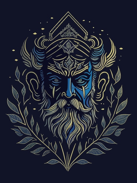 ilustraciones de fantasía en azul de la cabeza en estilo artístico tribal y adorno de grabado ilustración vectorial