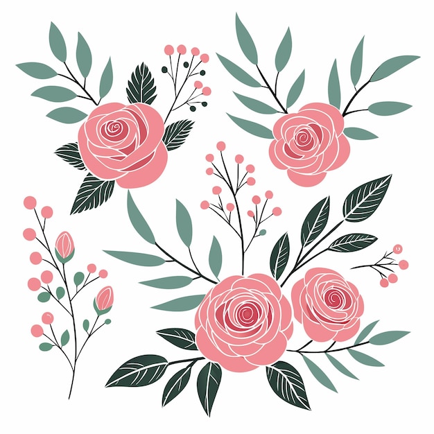 Ilustraciones florales de rosas rosadas