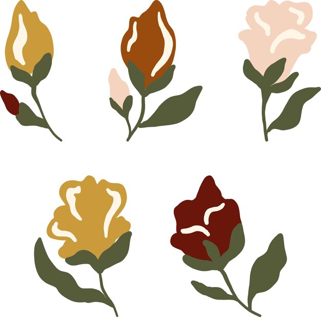 Ilustraciones florales simples dibujo a mano de flores acuarela conjunto de elementos bonitos minimalistas
