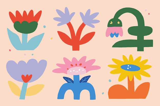 Ilustraciones de flores caprichosas y coloridas para tarjetas y redes sociales