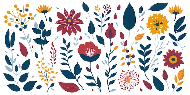 Ilustraciones de flores planas Arte vibrante para la primavera