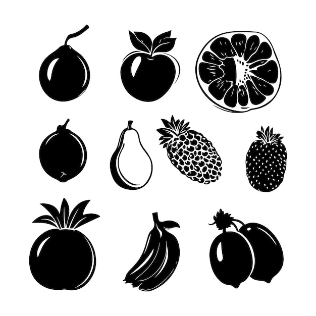 Ilustraciones de frutas blancas y negras