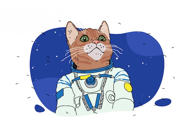 Ilustraciones de un gato astronauta. coño en el espacio. animal de dibujos animados.