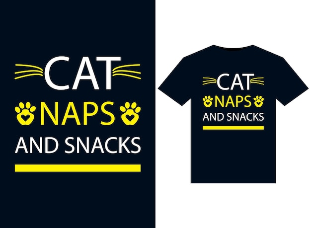 Ilustraciones de gatos, siestas y bocadillos para el diseño de camisetas listas para imprimir