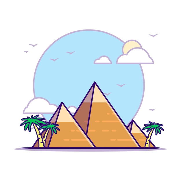 Las ilustraciones de la Gran Pirámide de Giza. Concepto de hitos blanco aislado. Estilo de dibujos animados plana