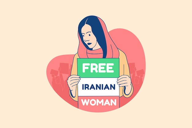 Vector ilustraciones hermosas mujeres iraníes manifestantes por el concepto de diseño de la campaña mujeres iraníes libres