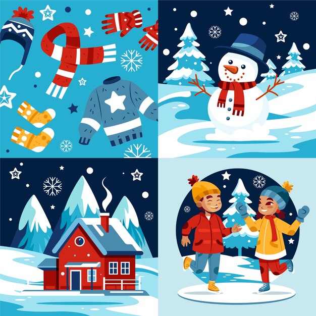 Ilustraciones de invierno en estilo plano