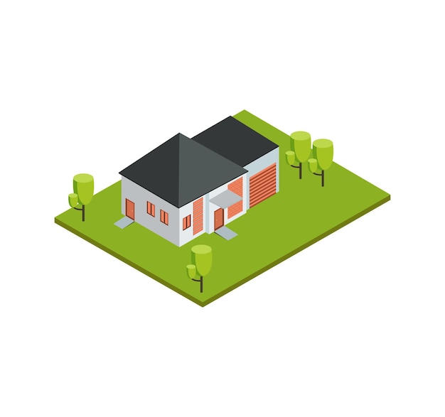Ilustraciones isométricas de la construcción de casas para el marketing inmobiliario