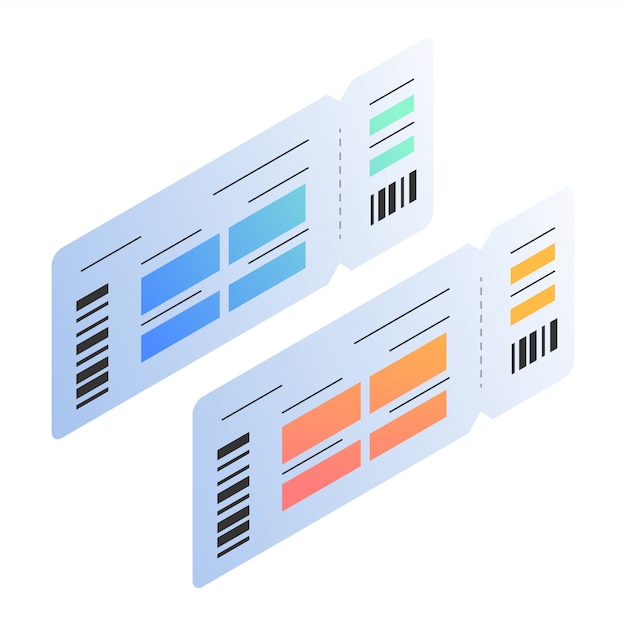 Ilustraciones isométricas de la plantilla de boleto de pase