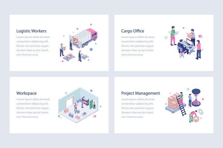 Vector ilustraciones isométricas de trabajadores y trabajadores
