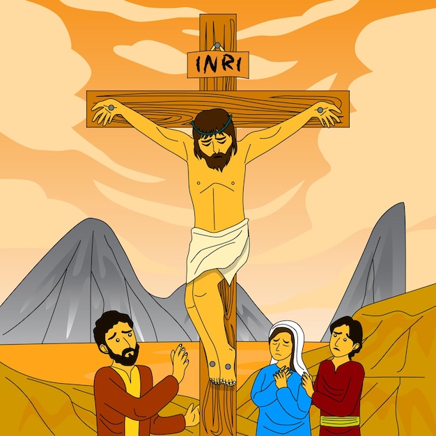 Vector ilustraciones de jesus muerto en la cruz