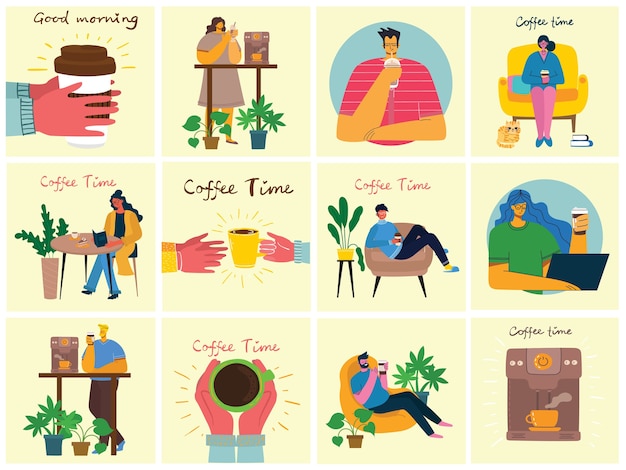 Ilustraciones de juego de café.