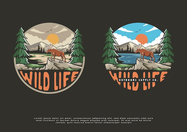 Vector ilustraciones de logotipo de paisaje de ilustración de vida salvaje para impresión de camiseta