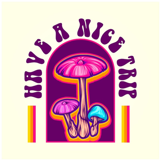 Ilustraciones de logotipo psicodélico de psilocibina de planta de hongos silvestres