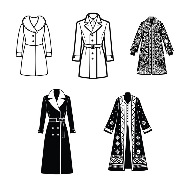 Ilustraciones de moda para abrigos femeninos