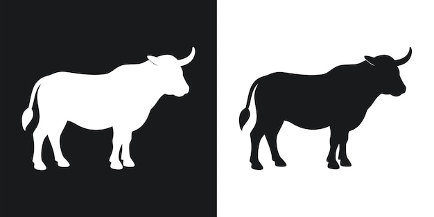 Ilustraciones monocromáticas de silueta que representan un toro con dos opuestos