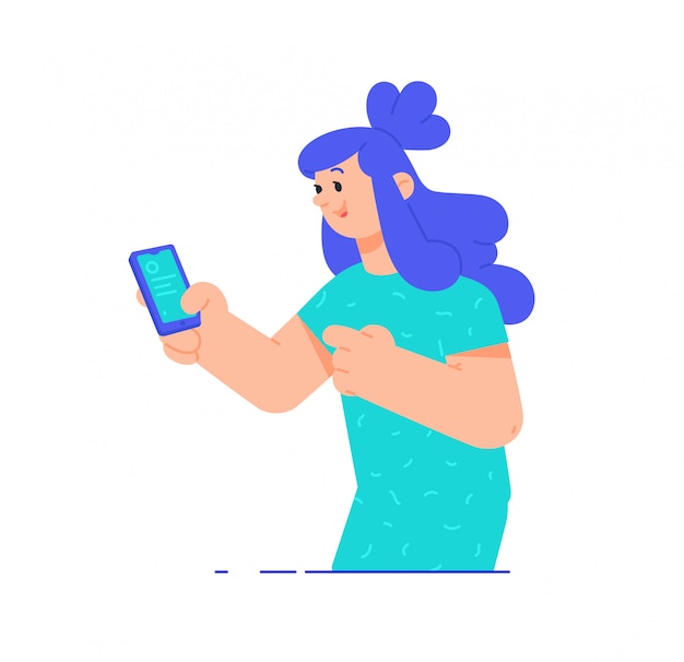 Vector ilustraciones de una niña con un teléfono.