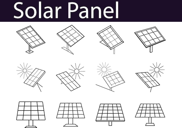 Ilustraciones de paneles solares en varios ángulos y posiciones