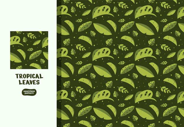 Ilustraciones de patrones sin fisuras de hojas verdes tropicales