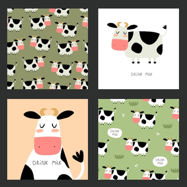 Ilustraciones y patrones con vaca