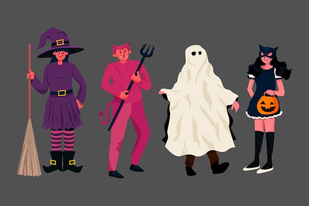 Ilustraciones de personajes de Halloween Cosplay Pose Party