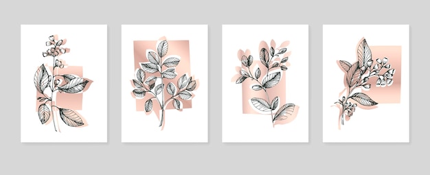 Ilustraciones pintadas a mano de eucalipto para decoración de paredes flor minimalista en estilo boceto