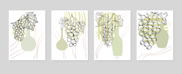 Ilustraciones pintadas a mano de uva para decoración de paredes flor minimalista en estilo boceto