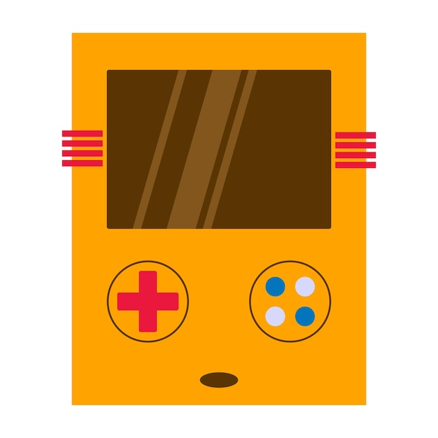Ilustraciones planas de coloridas consolas portátiles, dispositivos de juegos retro y máquinas arcade