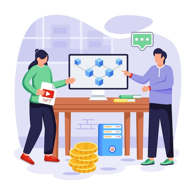 Ilustraciones planas de la tecnología NFT