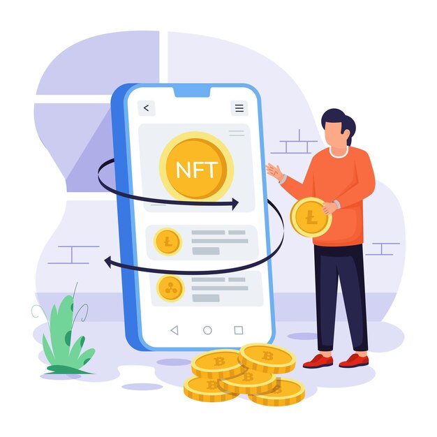 Ilustraciones planas de la tecnología NFT