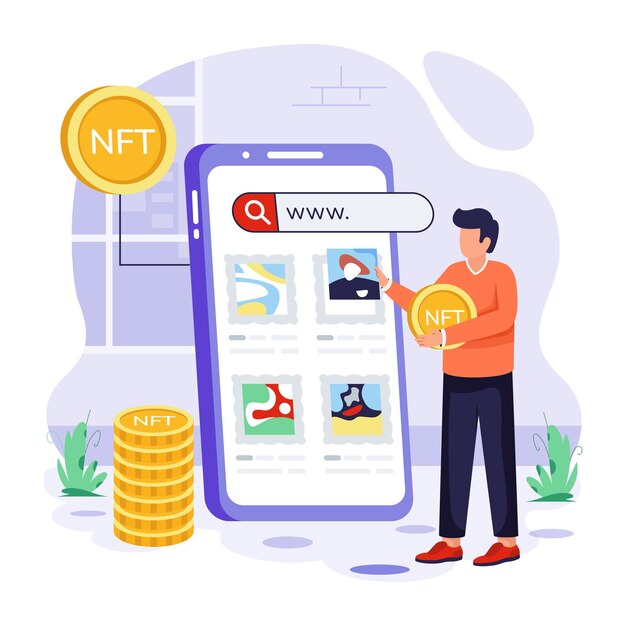 Ilustraciones planas de la tecnología NFT