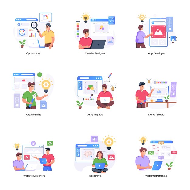 Ilustraciones planas de UI y UX