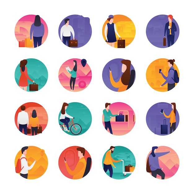 Ilustraciones planas de viajes y vacaciones