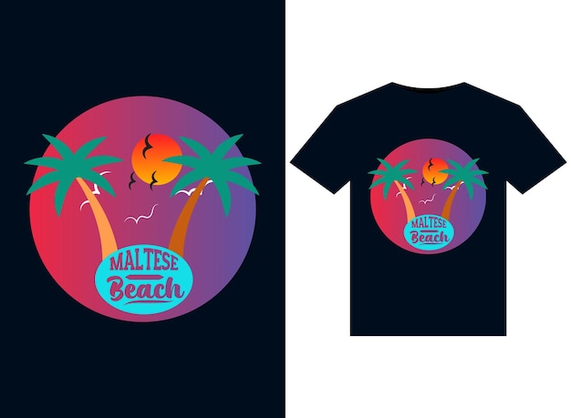 Ilustraciones de la playa maltesa para el diseño de camisetas listas para imprimir