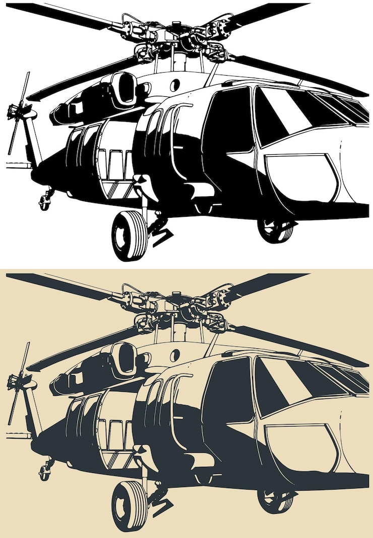 Vector ilustraciones de primer plano de un helicóptero