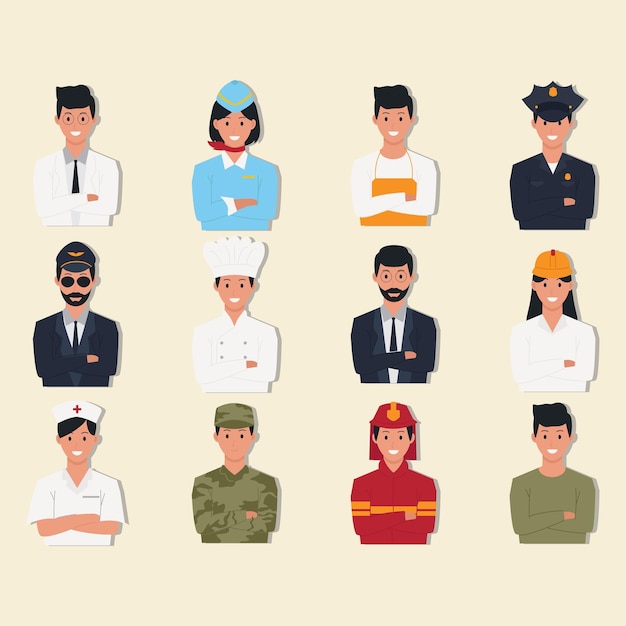 Ilustraciones de las profesiones del Día del Trabajo