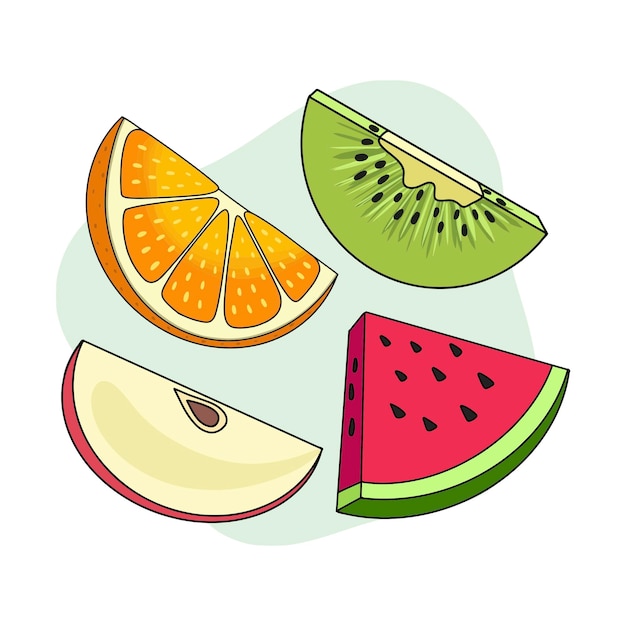 Vector ilustraciones de rebanadas de frutas de colores