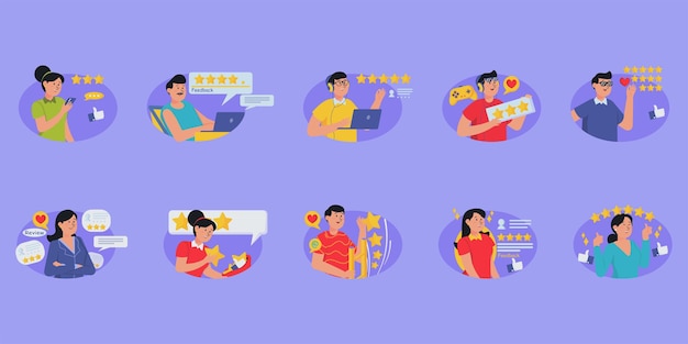 Ilustraciones de las reseñas de los clientes