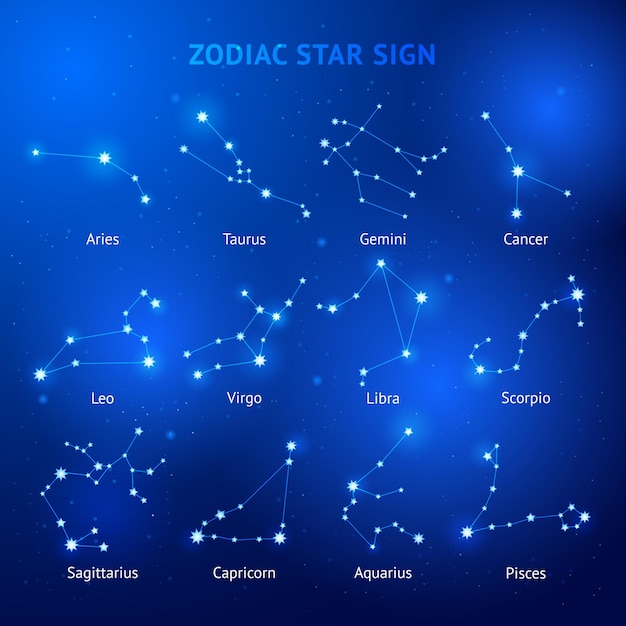 Ilustraciones de signos de estrellas del horóscopo del zodíaco.