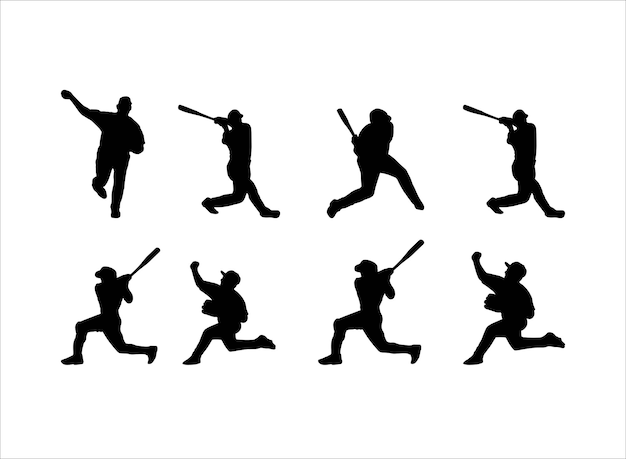 Ilustraciones de silueta de pose de béisbol