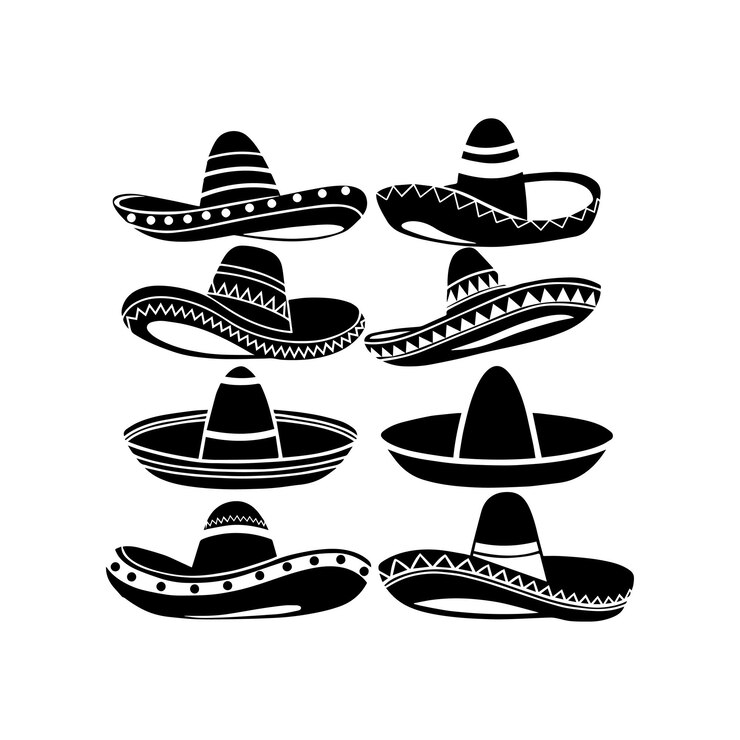 Vector ilustraciones de sombrero configuradas en icono vectorial en blanco y negro