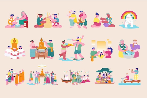 Ilustraciones de Songkran para las celebraciones del Año Nuevo tailandés en Vector EPS