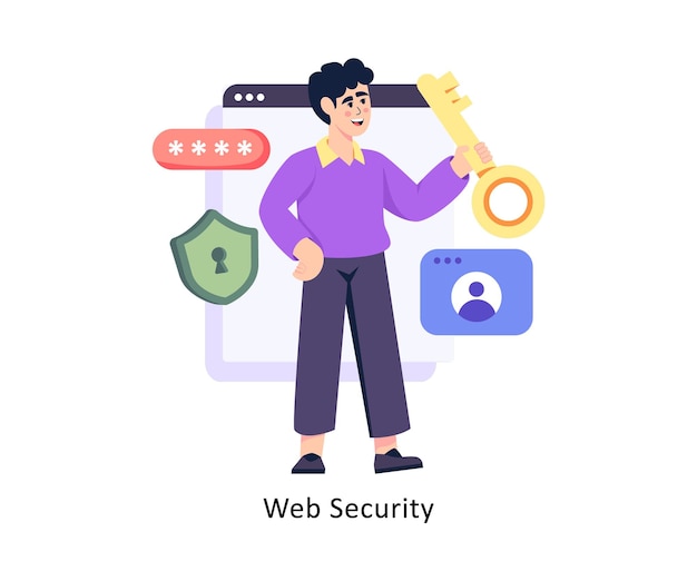 Ilustraciones de stock de diseño vectorial de estilo plano de seguridad web