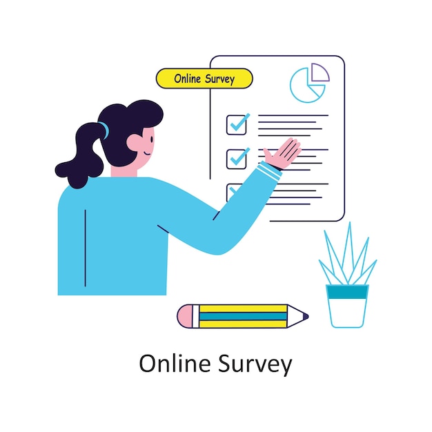 Ilustraciones de stock vectoriales de diseño de estilo plano de encuesta en línea